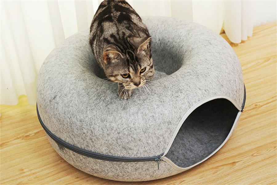 Juguete interactivo para mascotas, cama de tubos de túnel para gatos de fieltro