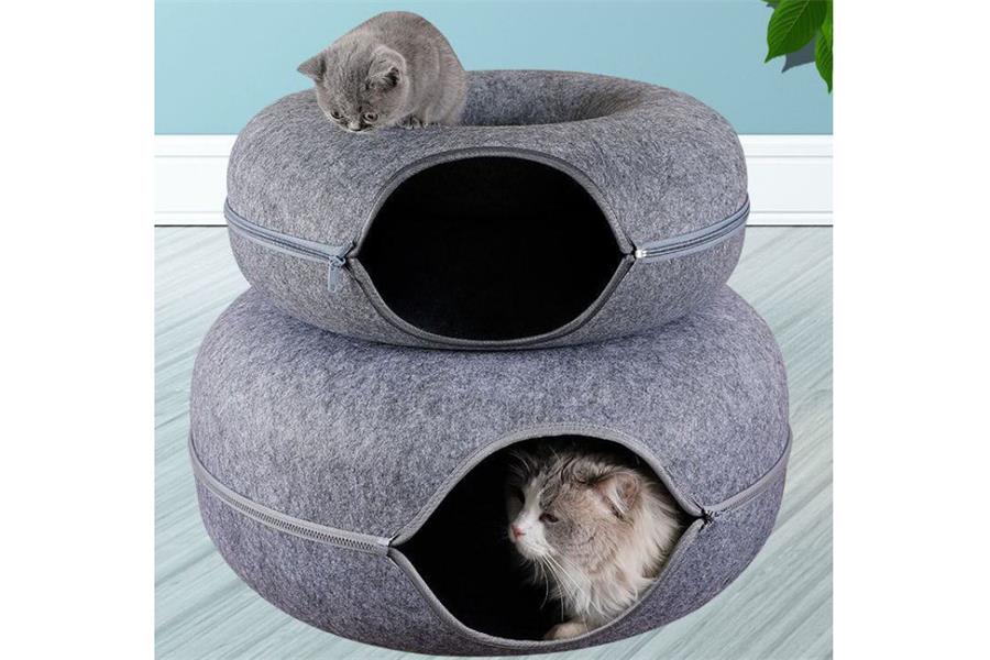 Cama interactiva para gatos con túnel redondo de fieltro